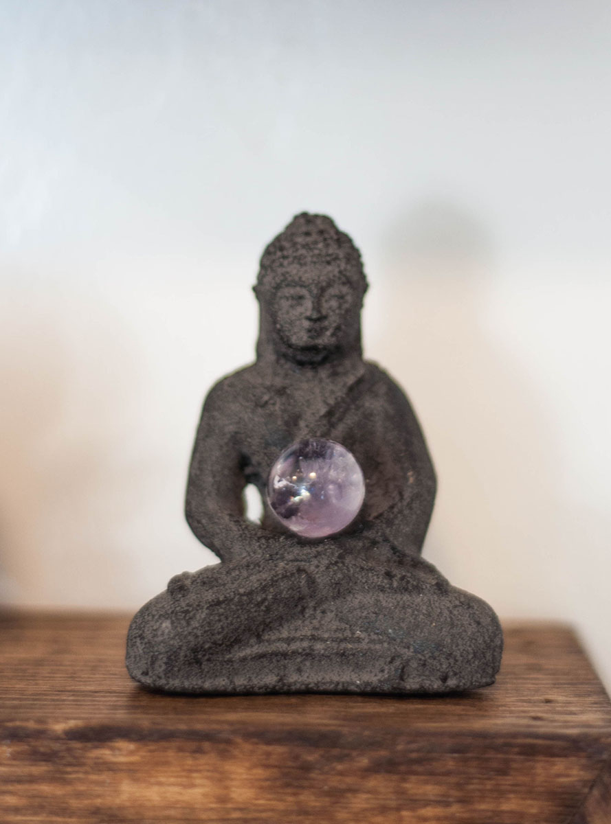 Meditating Buddha with Amethyst Sphere Statue - small